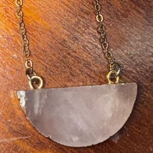 Chic Rose Quartz Pink Half-Moon Necklace with Gold Chain